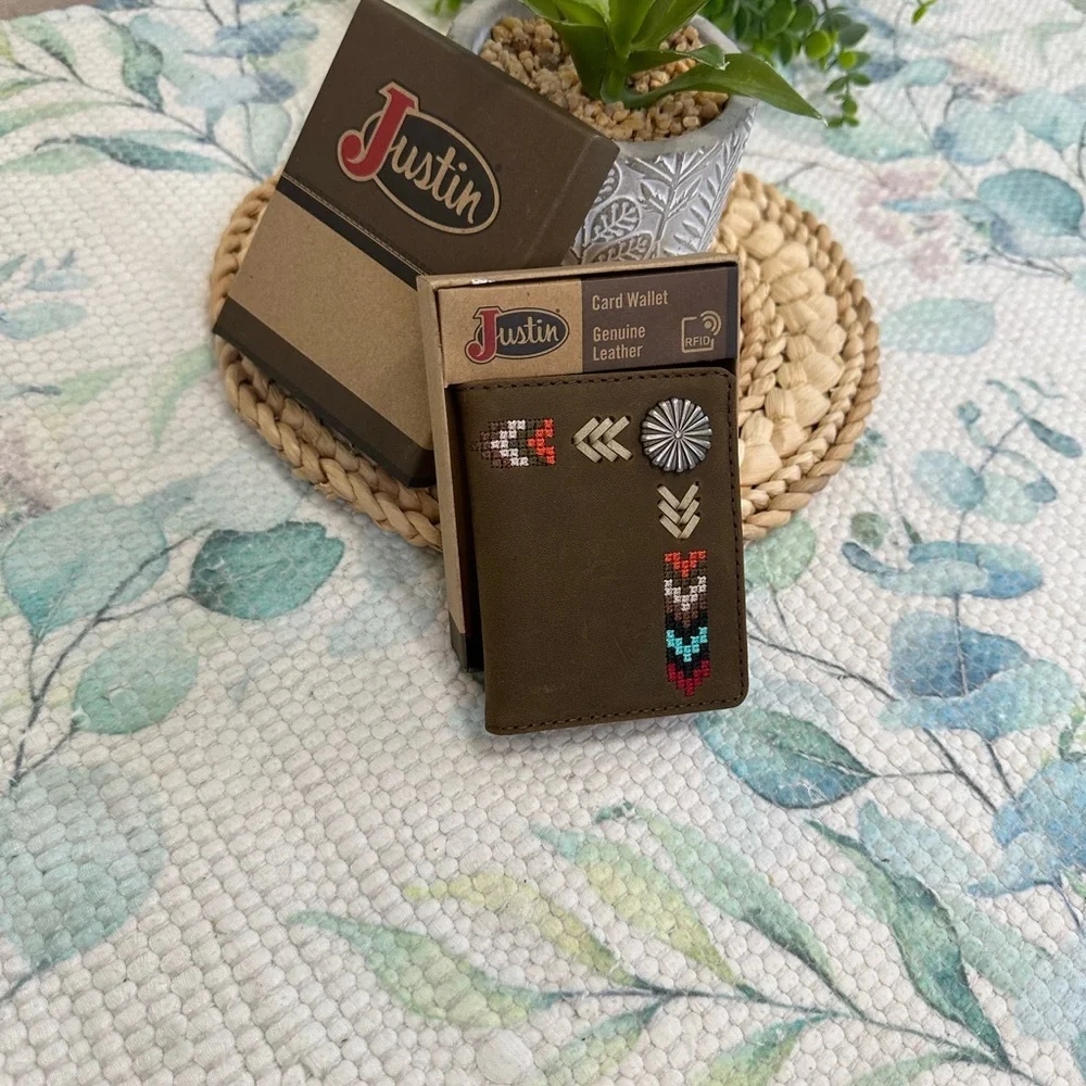 Justin Boots Multicolor Embroidered Leather Card Wallet
